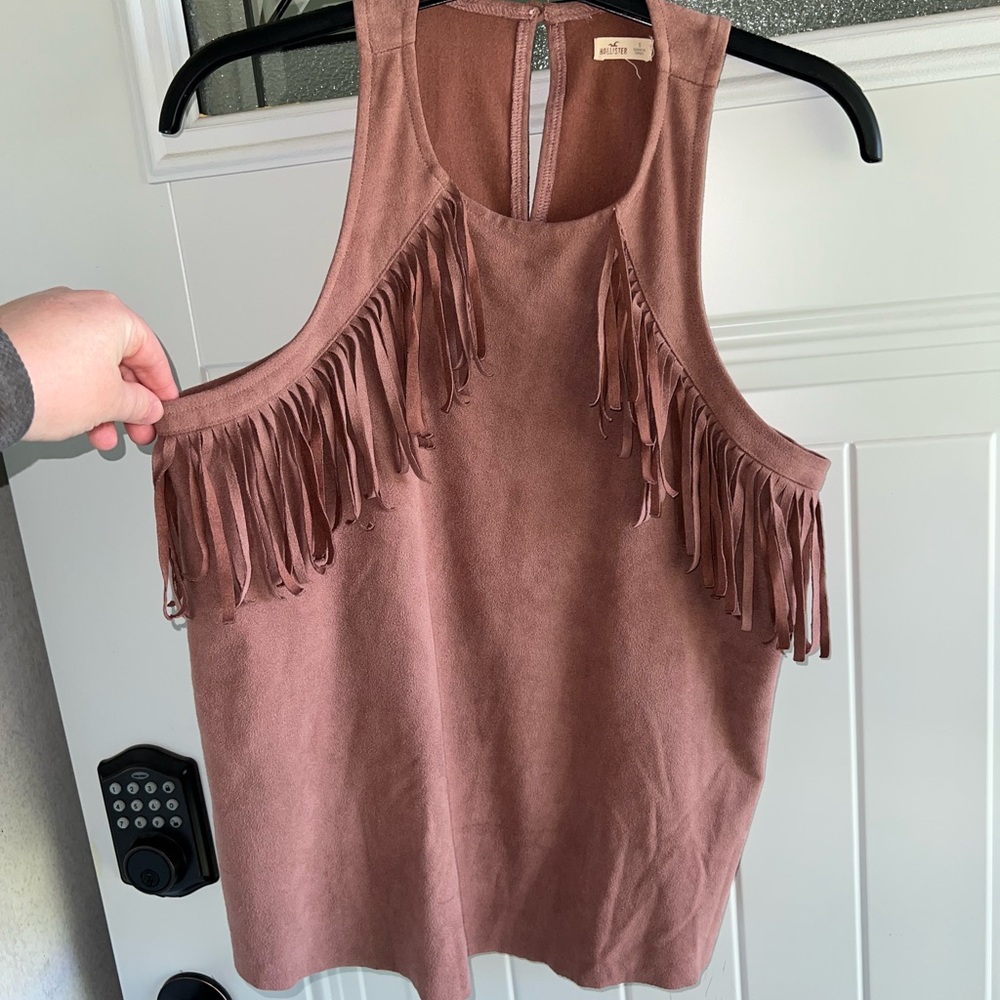 Fringe Detail Sleeveless Top - Brown